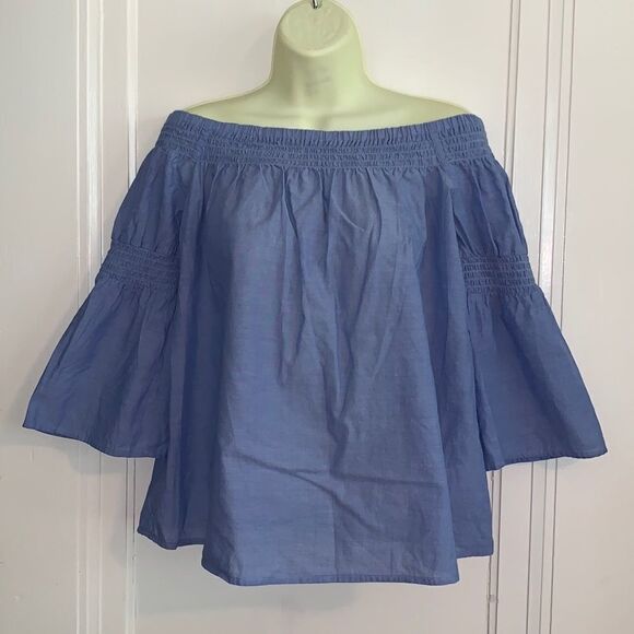 Ana light blue smocked neck blouse - Picture 1 of 7